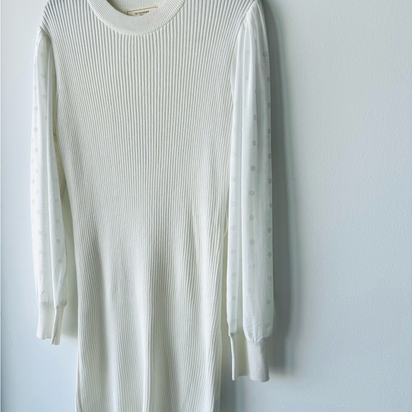 No Comment Dress Ivory Ribbed Knit Sheer Sleeve Women XL Ethereal Whimsical NWOT - Picture 3 of 8